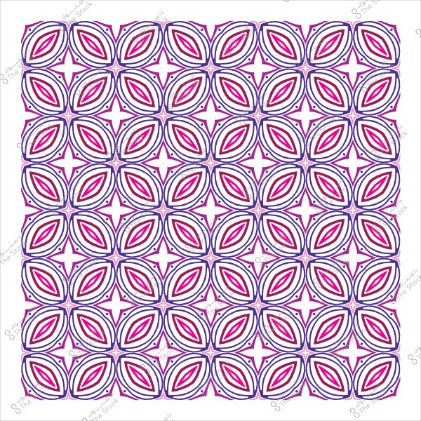 Geometric repeating pattern in pink and purple resembling flowers.