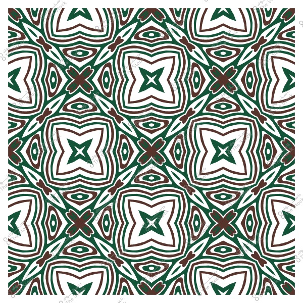 Geometric pattern with interlocking shapes in green, brown, and white colors, forming a repeating design.