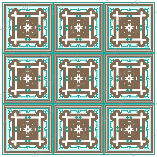 تصميم فسيفساء هندسي بألوان بنية وزرقاء وبيضاء.