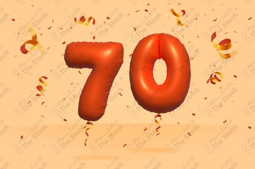 Vector Number 70 Red 3D Helium Balloons, Party Decorations, Anniversary Celebration, Birthday Greetings.