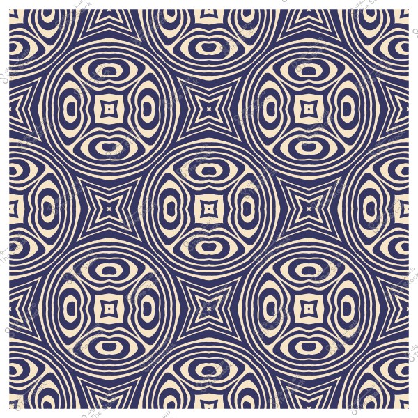 نمط هندسي متماثل باللونين الأزرق والبيج يشبه الموجات الدائرية والأشكال النجمية.