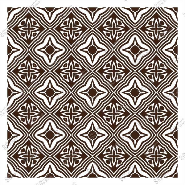 نمط هندسي متكرر بأشكال نجوم وزهور باللون البني والأبيض.