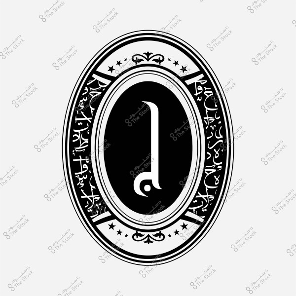 شعار عربي بتصميم بيضاوي, يحتوي على حرف "ع" كبير في المنتصف وزخارف عربية حوله.