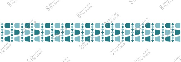 A decorative design with a geometric pattern featuring repeating shapes in light and dark blue hues, centered on a white background.