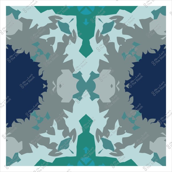 تصميم هندسي ملون بألوان متناسقة من الأزرق والأخضر والرمادي, بنمط متكرر يشبه الفن التجريدي.