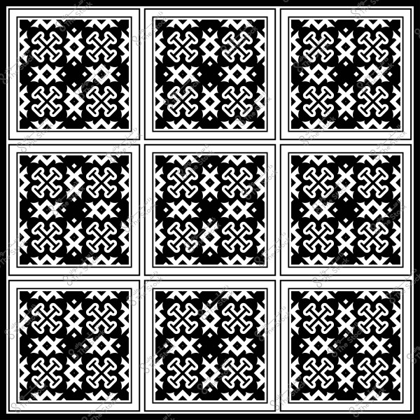Geometric design consisting of nine squares, featuring aesthetic black and white patterns with coordinated repetition.