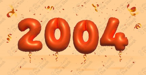 Vector Number 2004 Shape 3D Red Helium Balloons Party Decorations Anniversary Celebration Birthday Greetings.