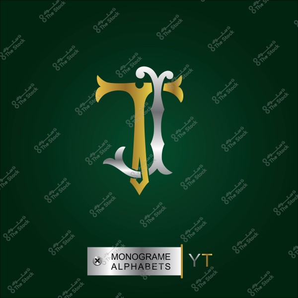Monogram design combining the letters Y and T in gold and silver on a green background.