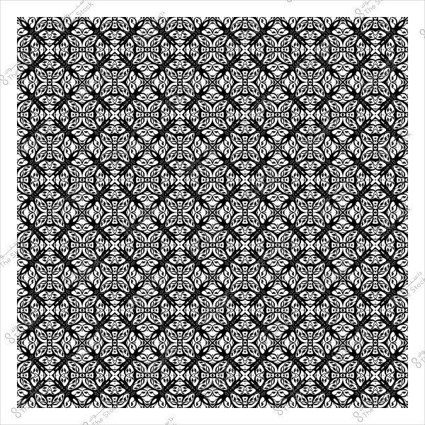 نمط مزخرف باللونين الأسود والأبيض بتصميم هندسي متكرر.