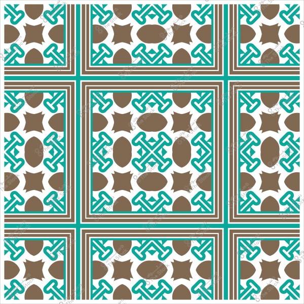 تصميم هندسي بزخارف إسلامية متداخلة باللونين البني والأزرق الفيروزي.