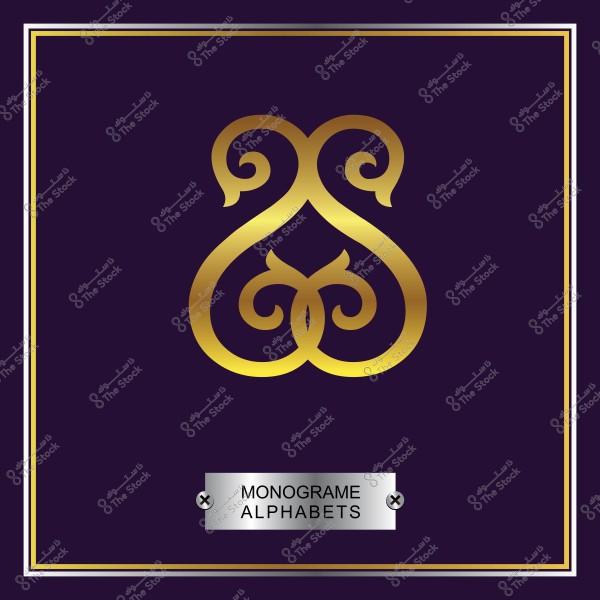 تصميم مونوغرام ذهبي على خلفية سوداء, مع نص \"MONOGRAM ALPHABETS\" في الأسفل.