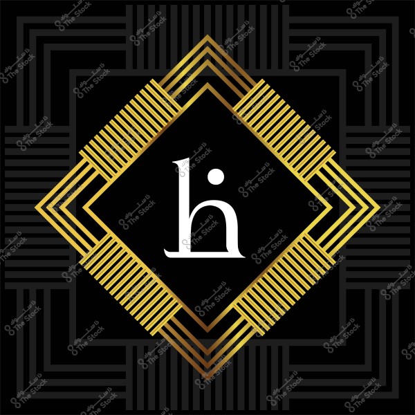 تصميم شارليستون بمربع أسود في منتصفه حرف "h" باللون الأبيض وزخرفة ذهبية محيطة به.