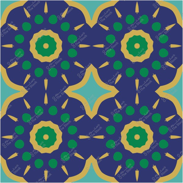 نمط زخرفي متناسق بألوان الأزرق الداكن والأخضر والأصفر بتصميم هندسي.