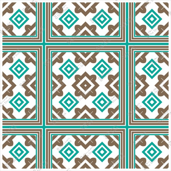 نمط زخرفي هندسي بالألوان البني والأزرق الفيروزي مع تصميم متقاطع متكرر