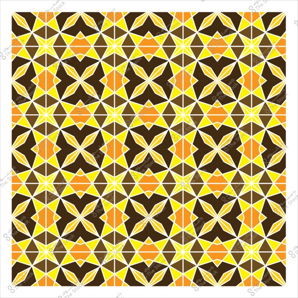 نمط هندسي ملون يتضمن أشكالاً نجمية وتموجات بالألوان البرتقالية والبنية والأصفر.