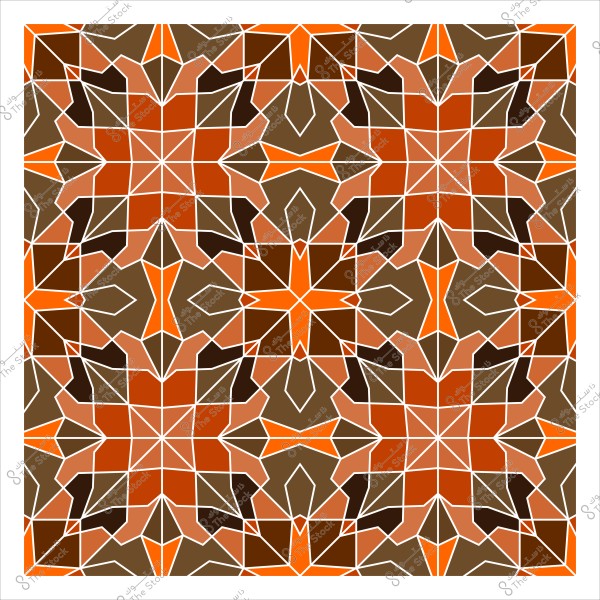 نمط هندسي متكرر باللون البني والبرتقالي يظهر تصميمًا ثماني الأضلاع مع تفاصيل مستوحاة من الفن الإسلامي, تتكوّن من أشكال نجوم ومثلثات متداخلة بخطوط بيضاء تفصل بين الألوان.

-