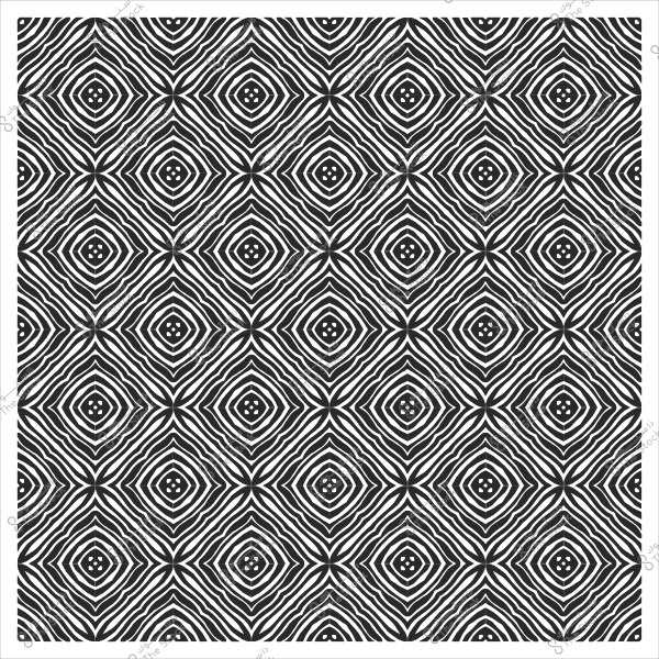 نمط هندسي باللونين الأسود والأبيض يتكون من أشكال ماسية متكررة تحتوي على خطوط متعرجة.
