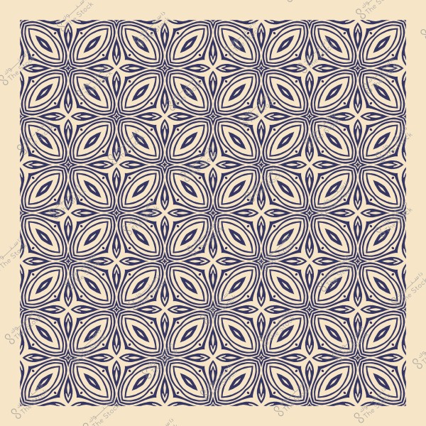 نمط زخرفي بتصميم متكرر بأشكال هندسية متداخلة باللون الأزرق على خلفية بيضاء.