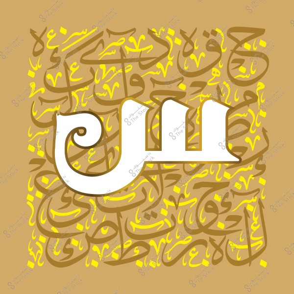 صورة تعرض فن الخط العربي مع حرف بارز محاط بتصاميم خطية معقدة.