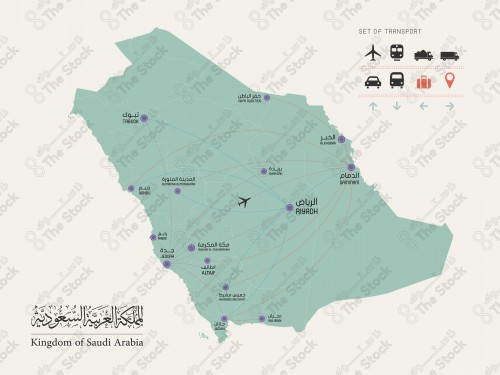 خريطة المملكة العربية السعودية، مع مسارات تجارية