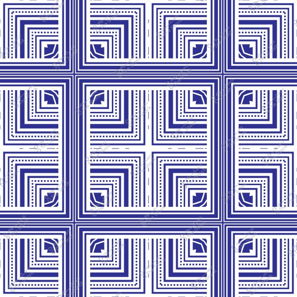 نص صورة يحتوي على نمط هندسي متكرر بتصميم مربعات متداخلة بألوان زرقاء وبيضاء. تتألف الصورة من خطوط مستقيمة وزوايا متعددة تشكل مربعات ودوائر مركبة, مما يخلق مظهراً متداخلًا ومتناغمًا. التصميم يعكس نمطًا يمكن أن يكون مألوفًا في الديكورات العصرية أو التقليدية.