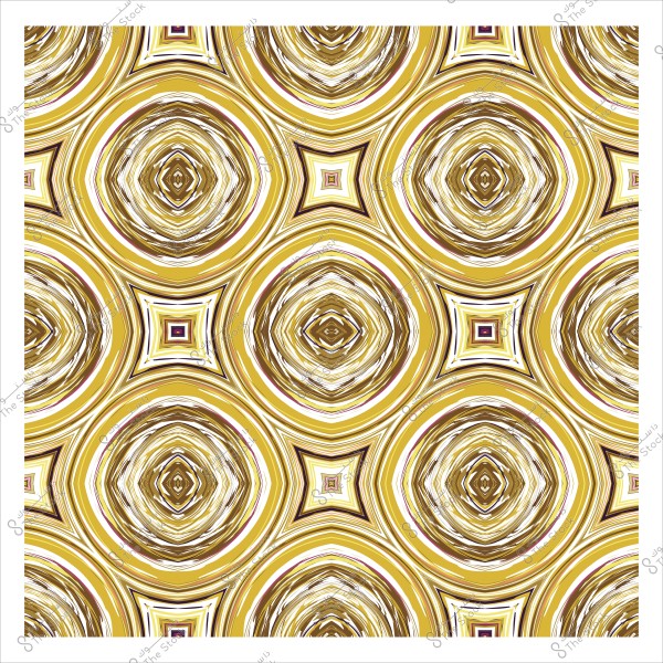 نمط متكرر بأشكال دائرية مربعة في درجات اللون البني والذهبي, يتداخل فيما بينها خطوط متكسرة وأشكال هندسية ذات ألوان متناغمة, مما يخلق تأثيراً بصرياً عميقاً ومثيراً للاهتمام.

-