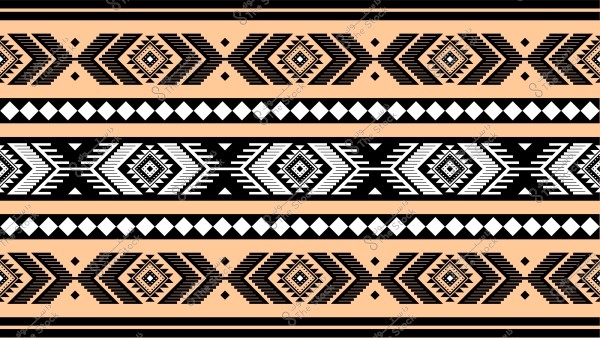 نقش تقليدي يتكون من أنماط هندسية باللونين الأسود والعاجي على خلفية بلون البيج. يتضمن التصميم تكرارات لأشكال ماسية ومثلثات متداخلة, مما يخلق تأثيرًا متوازنًا ومتناظرًا. يتم تنظيم الأشكال في خطوط أفقية لتشكيل نمط زخرفي.