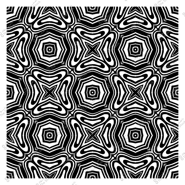 نمط تجريدي بتصميم هندسي متماثل باللونين الأسود والأبيض مع أشكال متداخلة ومتكررة.