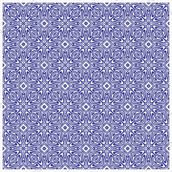 A decorative blue and white pattern featuring repeating geometric shapes with intricate details.