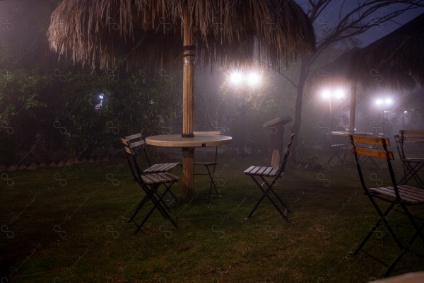 A beautiful misty evening view of a coffee shop from Taif, Saudi Arabia