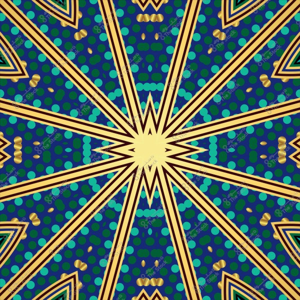 نمط هندسي ملون بتصميم نجمي يشبه فن الماندالا باللونين الأزرق والذهبي.