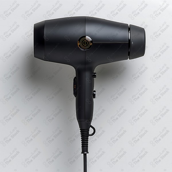 Modern black hair dryer hanging on the wall, showcasing contemporary design and fine details. by AI