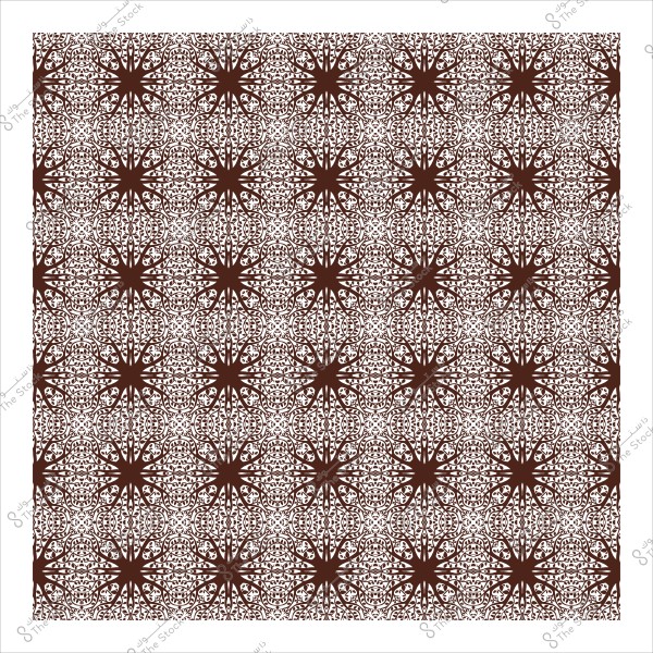 Geometric ornate design with a repetitive pattern of star shapes in brown on a white background.