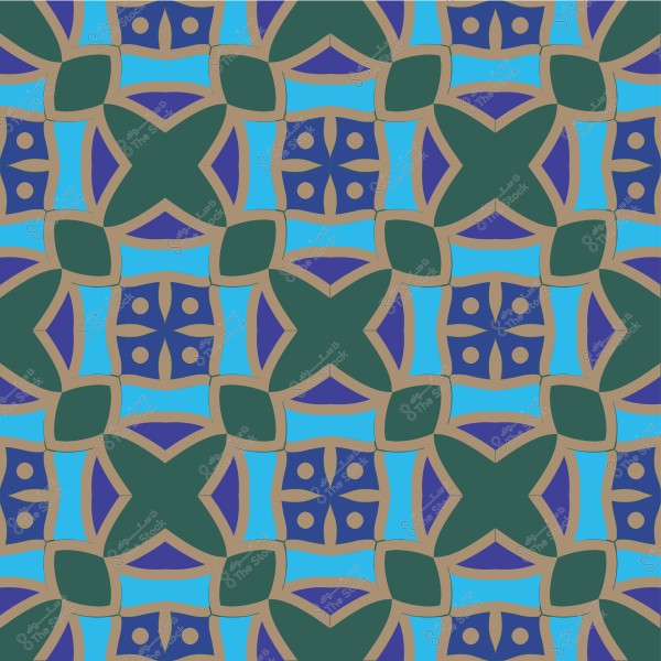 نمط هندسي إسلامي بألوان خضراء وزرقاء وبنية.