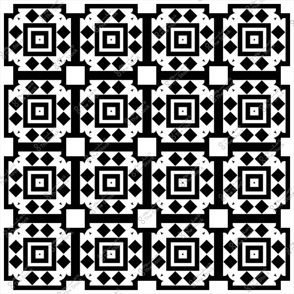 نمط تجريدي باللونين الأسود والأبيض يتكون من مربعات وخطوط متكررة.