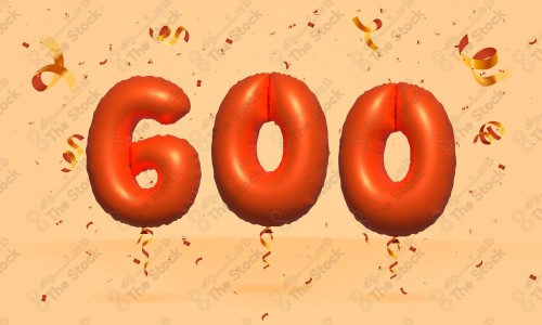 Vector Number 600 Shape 3D Red Helium Balloons Party Decorations Anniversary Celebration Birthday Greetings.