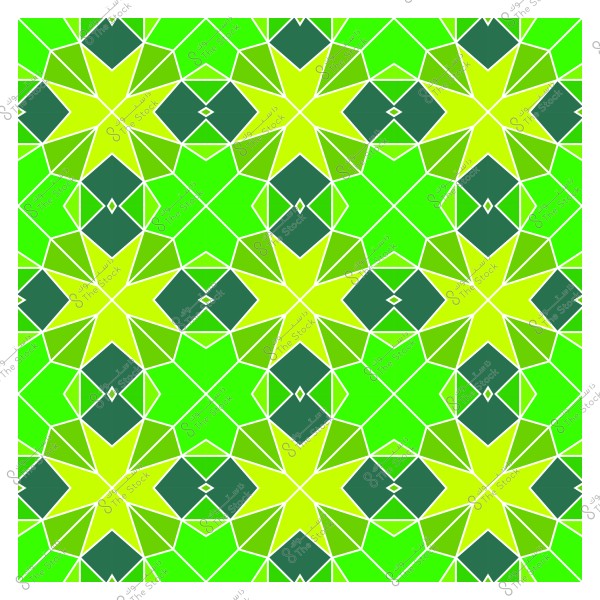 نمط هندسي مزخرف بألوان خضراء وزيتونية مكون من أشكال نجوم وخماسيات, يتميز بترتيب متماثل وتكراري يخلق تأثيراً بصرياً متناغماً ومعقداً.

-