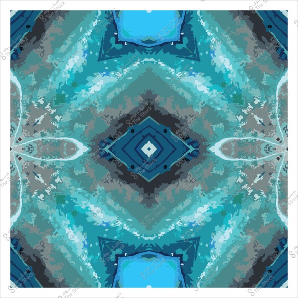 تصميم زخرفي بألوان الأزرق والرمادي يتخذ شكل نمط متماثل.