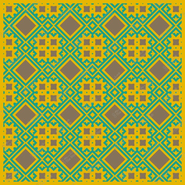 Traditional Islamic pattern with yellow, blue, and brown colors forming a repetitive geometric design.