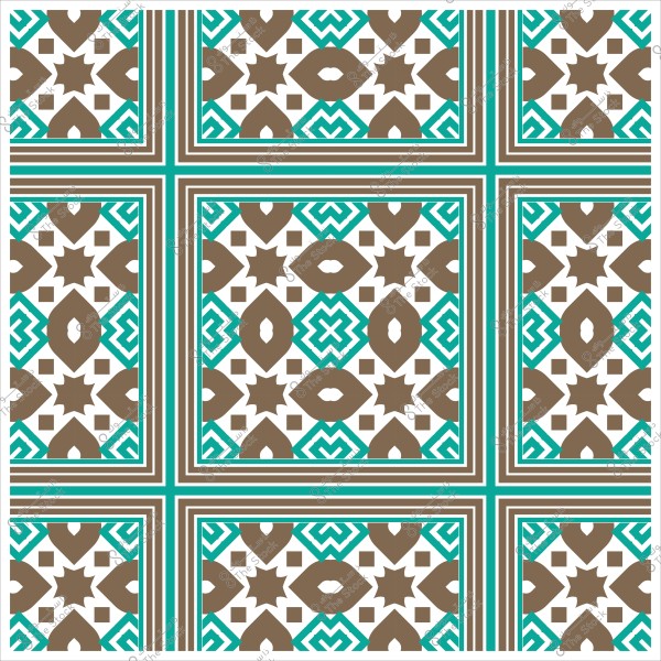 تصميم هندسي إسلامي يتضمن تفاصيل بألوان البني والأزرق الفاتح.