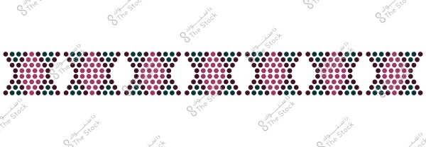 An image featuring a geometric pattern composed of colored dots in maroon, pink, and dark blue. These dots form a repeated design resembling traditional motifs or Arabian rugs. The pattern appears as a series of adjacent crystalline shapes on a white background.