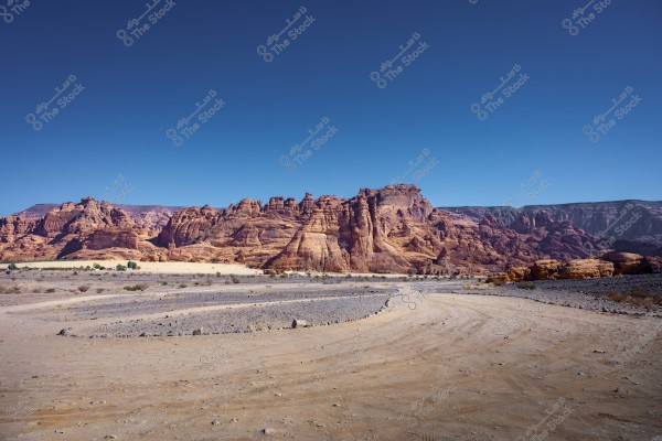 Scenic view of desert against clear blue sky, A beautiful Landscape from Al Ula, Saudi Arabia