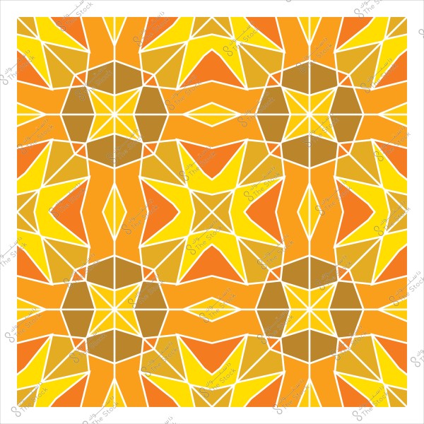 تصميم هندسي متماثل يحتوي على أشكال نجمية باللونين الأصفر والبرتقالي, مرسومة ضمن مربعات بألوان زاهية وموزعة بشكل متناظر.

-