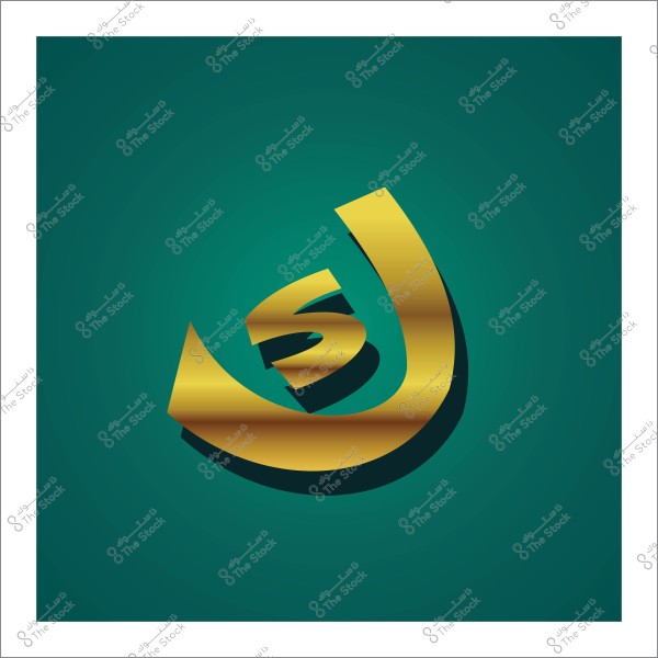 تصميم حروفي بحرف الكاف باللون الذهبي على خلفية خضراء