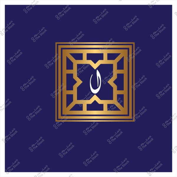 Golden geometric design on a blue background with the letter "N".
