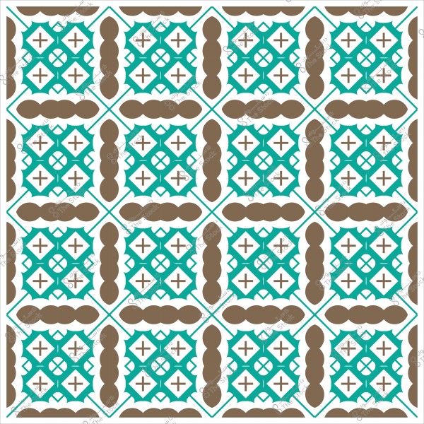 تصميم زخرفي يشبه البلاط بنمط هندسي بألوان الأزرق الداكن والبني.