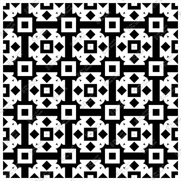 نمط هندسي أبيض وأسود مكون من مربعات وأشكال متقاطعة.