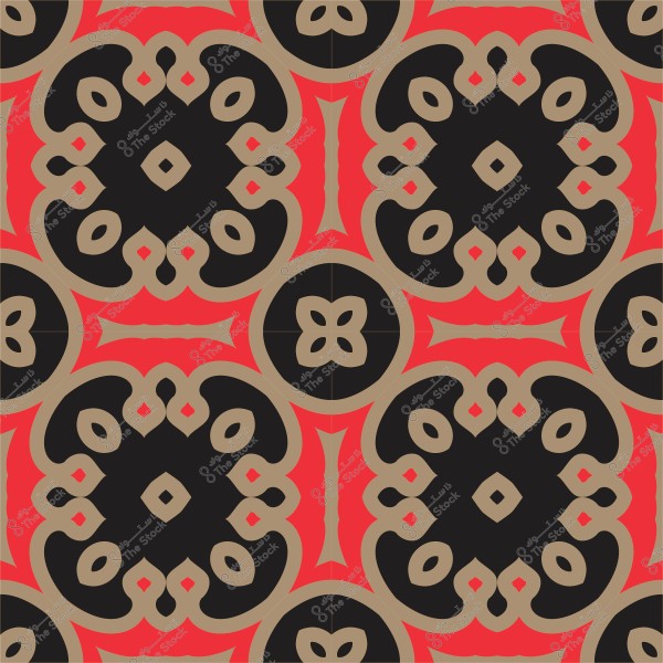 نمط هندسي مزخرف بألوان الأحمر والأسود والبيج.