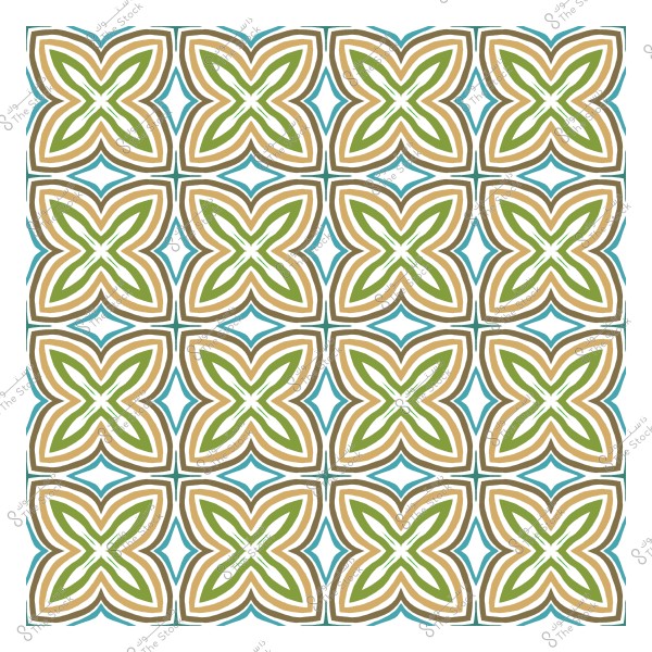 نمط هندسي مزخرف بأشكال متقاطعة بألوان خضراء وبنية وزرقاء.