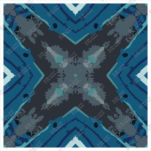 تصميم فن تجريدي بألوان زرقاء ورمادية مع تفاصيل هندسية متداخلة.